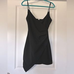 Black spaghetti strap asymmetrical dress